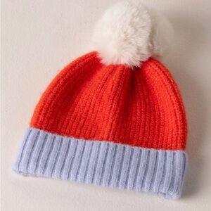 Shiraleah Jane Beanie Orange Blue White Pom-Pom Women One Size NWT